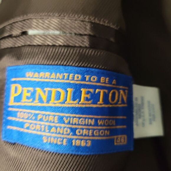 Pendleton Men's Western Blazer Size 46 Brown Tweed Wool & Leather Jacket Coat - Picture 10 of 16